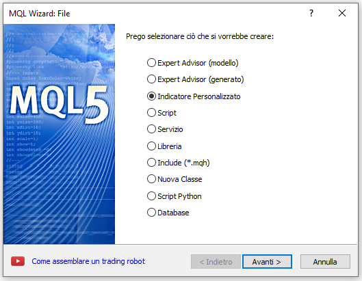 Catfoot Indicatore Meta Trader 5 - Procedura guidata creazione