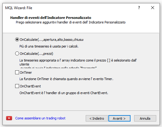 Catfoot Indicatore Meta Trader 5 - Procedura guidata creazione